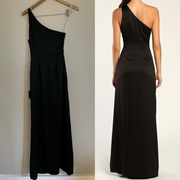 Dreaming of Elegance Black Satin One-Shoulder Maxi Dress - Picture 3 of 7